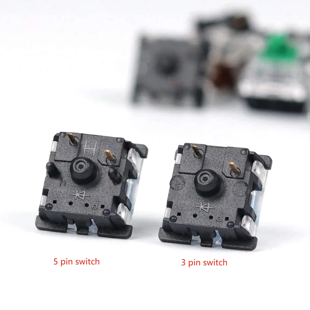 5-pin and 3-pin mechanical keyboard switches side by side