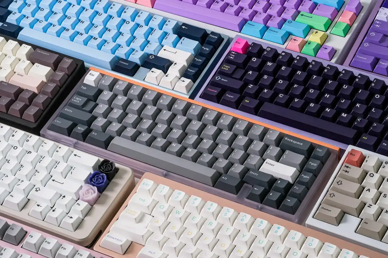 Custom mechanical keyboards in different layout sizes, from full size to 65 percent