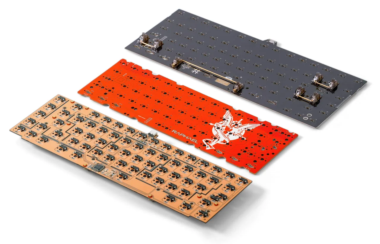Hot-swap PCB, solder PCB and plate with stabilizers for a custom keyboard build