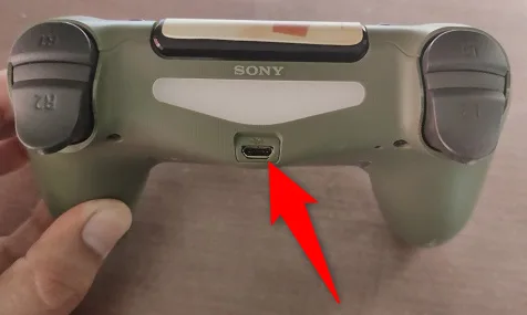 Micro USB port on the top edge of a DUALSHOCK 4 controller