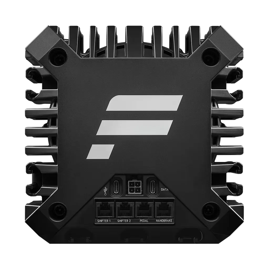 Rear of the Fanatec CSL DD showing shifter, pedal and handbrake ports
