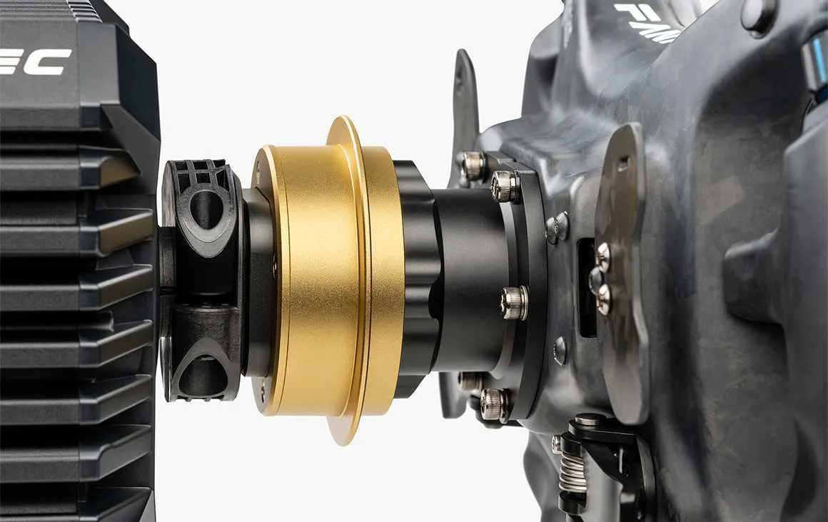Fanatec quick release linking a CSL DD base to a wheel rim