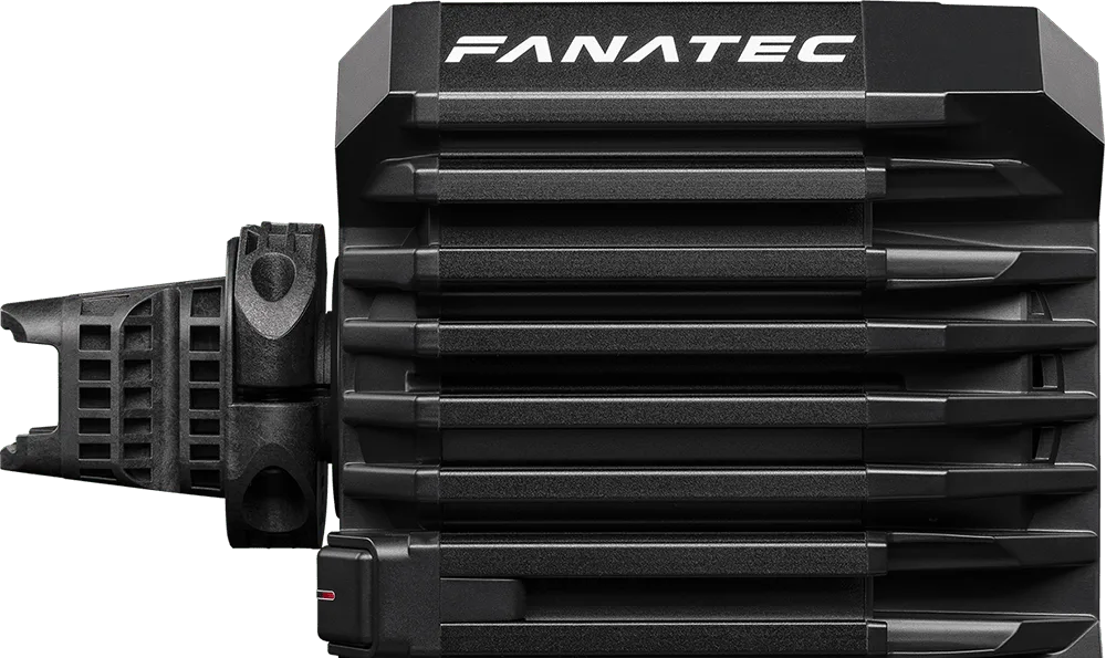 Side view of the Fanatec CSL DD with aluminum heat sink fins and quick release