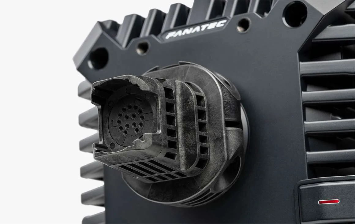 Fanatec CSL DD wheel base connected to its power supply brick