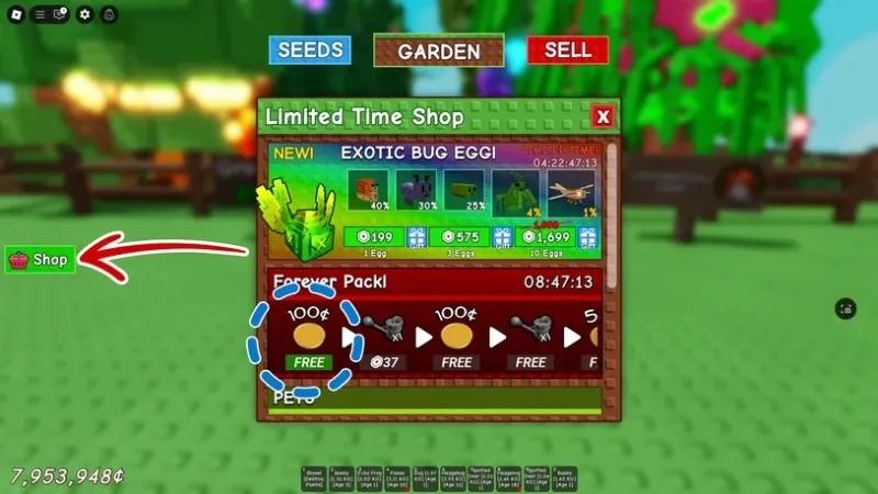 Grow a Garden Limited Time Shop with eggs and free items
