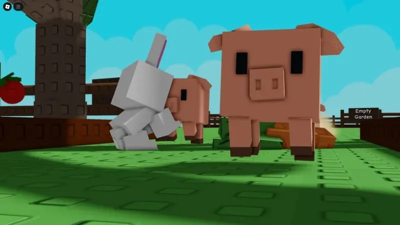 Grow a Garden pets, a bunny and pigs, in a player's garden