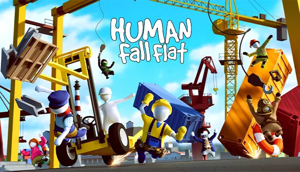 Human Fall Flat key art with the wobbly white character