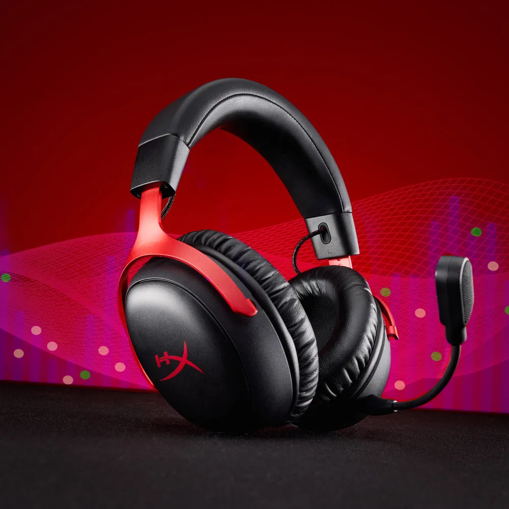 HyperX Cloud III S Wireless gaming headset in black and red
