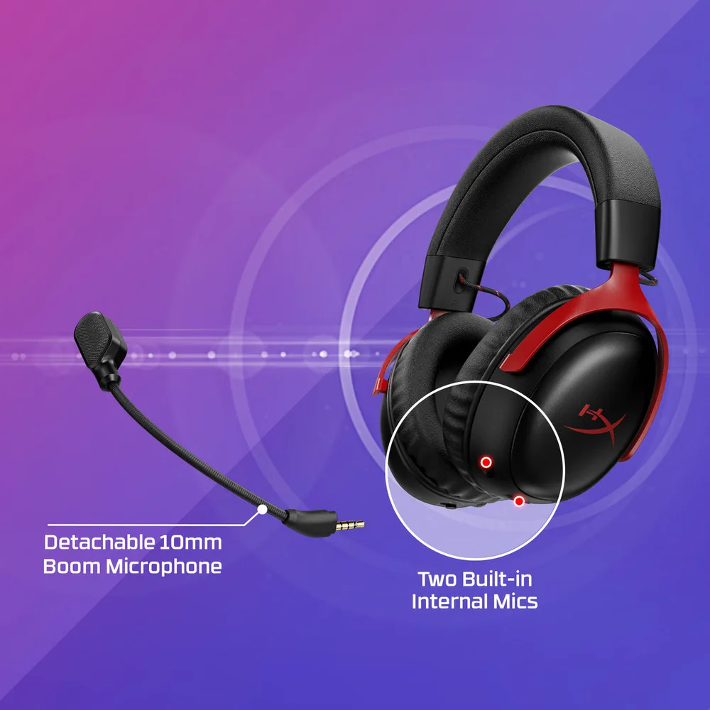 HyperX Cloud III S Wireless detachable boom mic and built-in mics