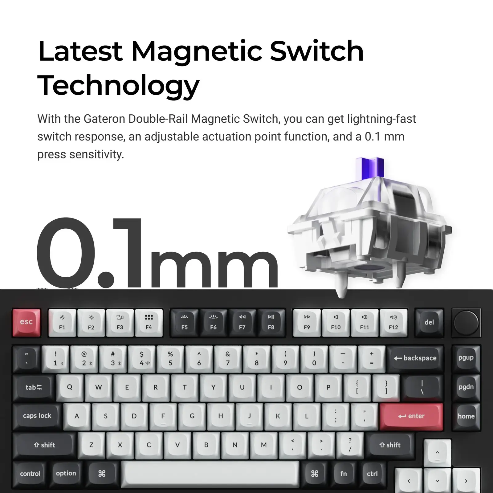 Gateron double-rail magnetic switch above the Keychron Q1 HE keyboard layout