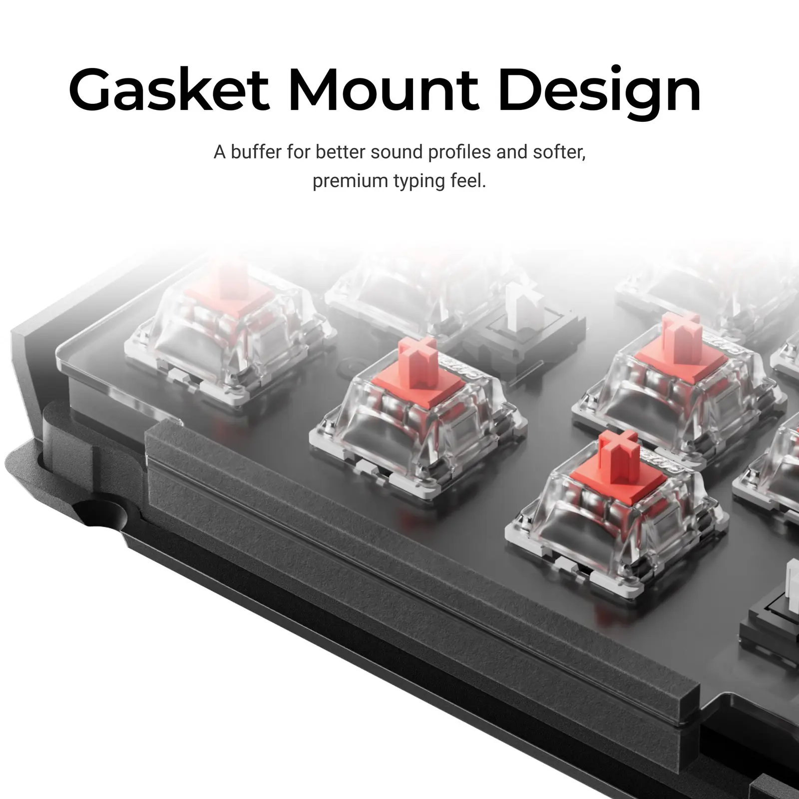Cutaway of the V1 Max gasket mount with foam strip between plate and case