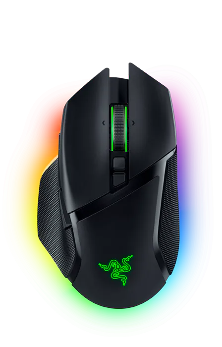 Top view of the black Razer Basilisk V3 Pro with Chroma RGB underglow