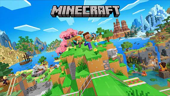 Minecraft vs Terraria: Minecraft key art with Steve and Alex on a grassy hill