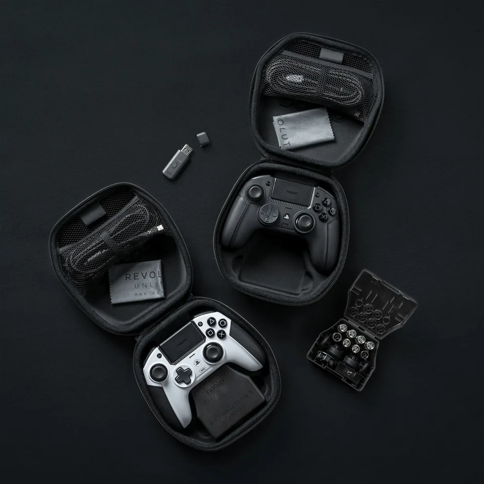 Nacon Revolution 5 Pro carrying case with controller, wireless adapter, cable and accessory box