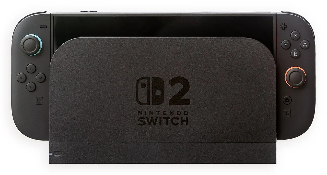 Nintendo Switch 2 seated in its dock
