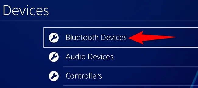 Bluetooth Devices option in the PS4 Devices menu
