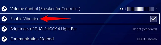 Enable Vibration checkbox in the PS4 controller settings