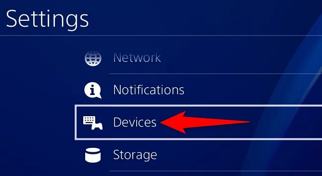 Devices option in the PS4 Settings menu