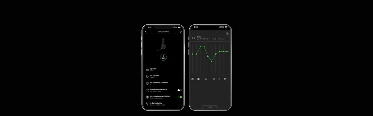 Razer audio app EQ screens for the BlackShark V3