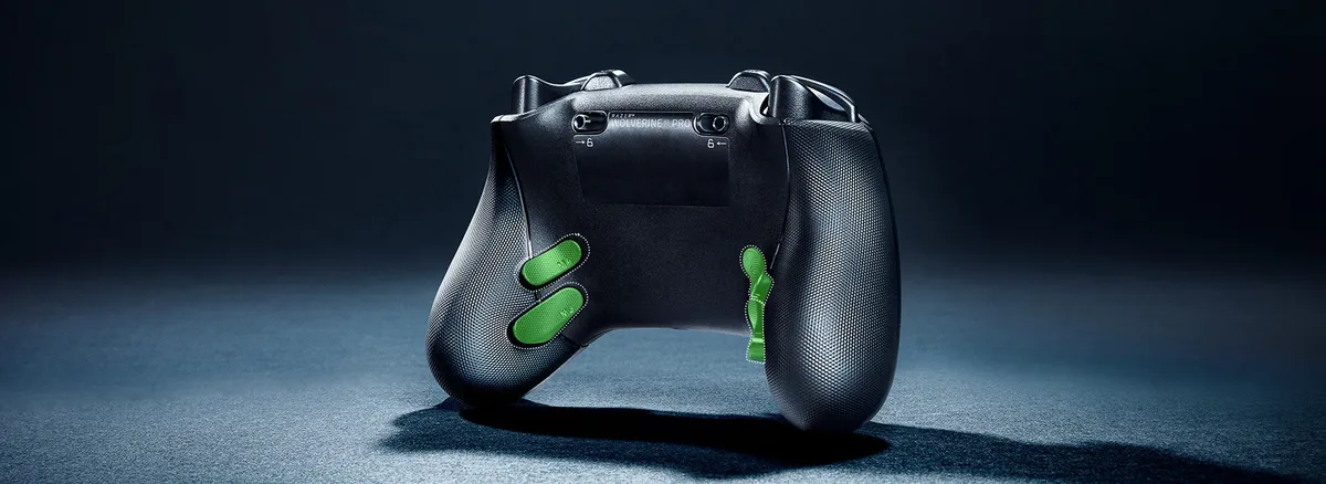 Back of the Razer Wolverine V3 Pro showing four mouse-click back buttons