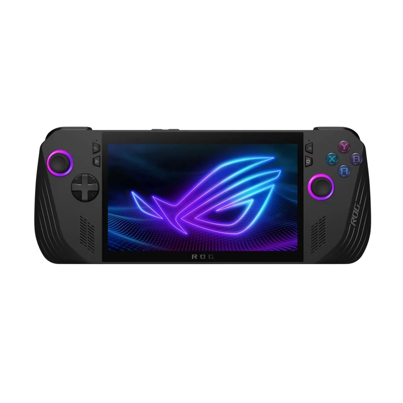 ASUS ROG Ally X front view with the ROG logo on screen
