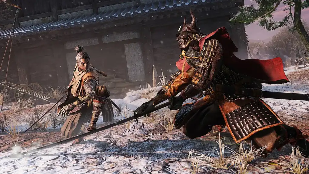 Wolf crossing swords with a samurai general in Sekiro: Shadows Die Twice