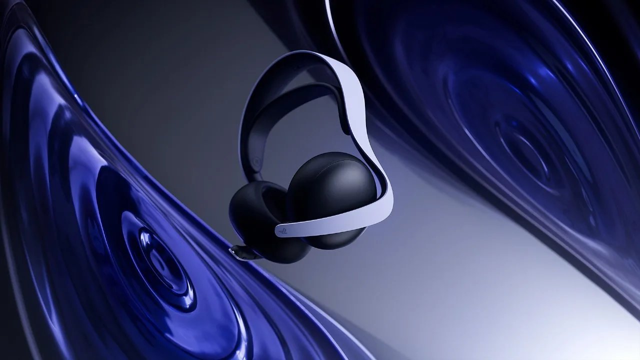 Sony Pulse Elite headset floating above blue glass ripples