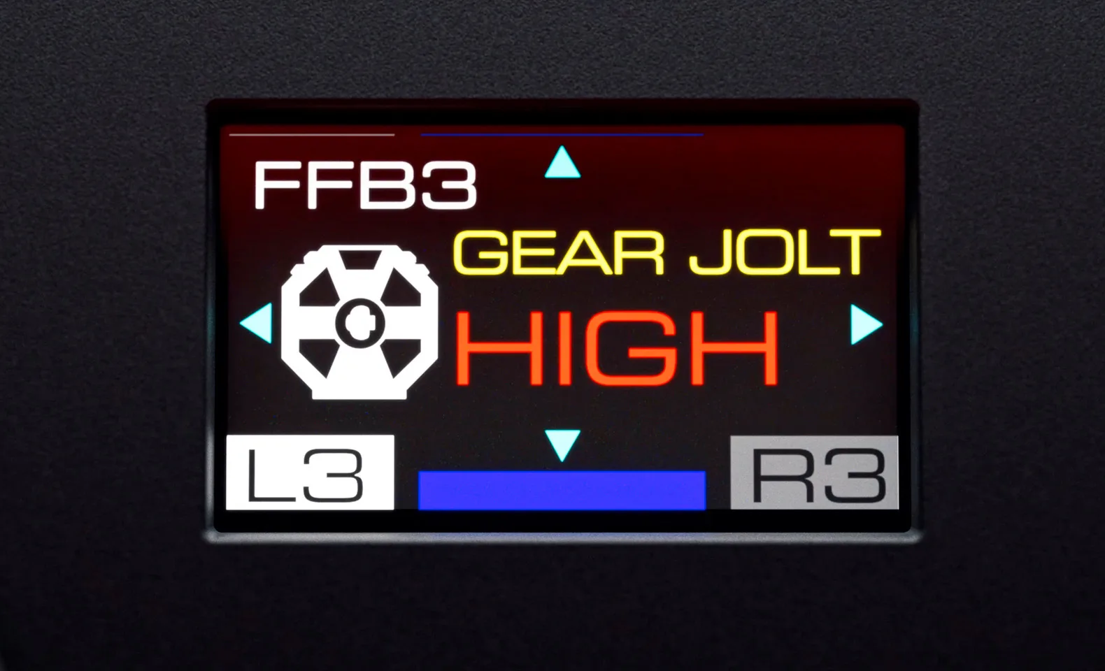 Close-up of the T598 Race Dash screen showing the Gear Jolt setting set to High