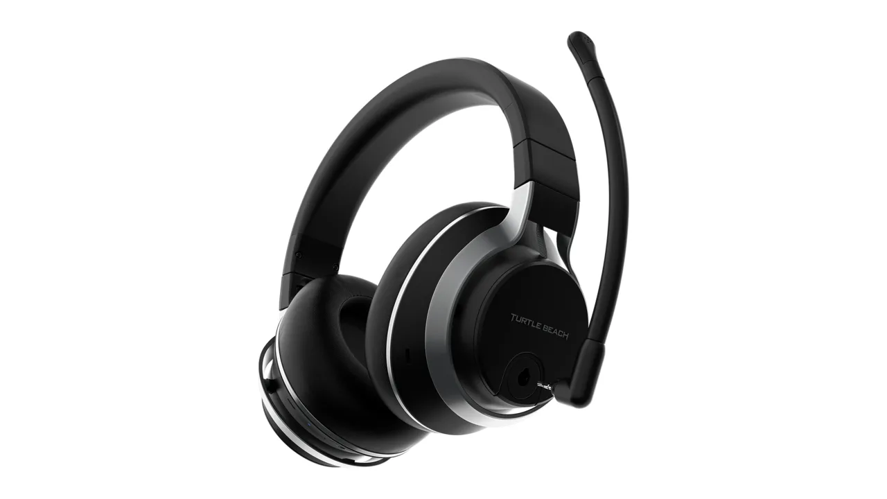 Turtle Beach Stealth Pro headset with the boom mic flipped up