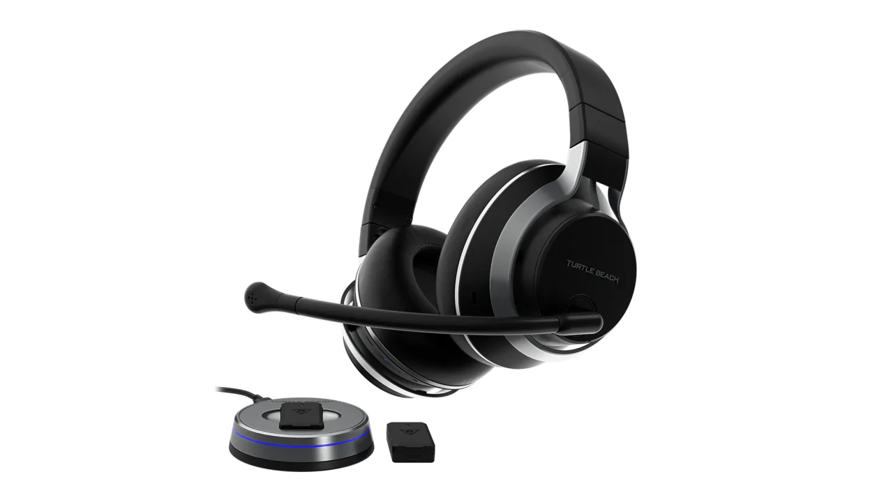 Turtle Beach Stealth Pro headset with its base station and battery