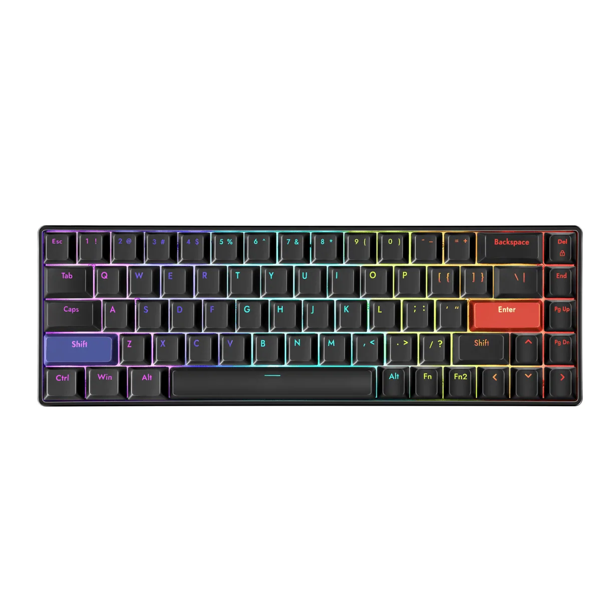 DrunkDeer G65 black 65% keyboard with RGB backlight glowing under the keycaps