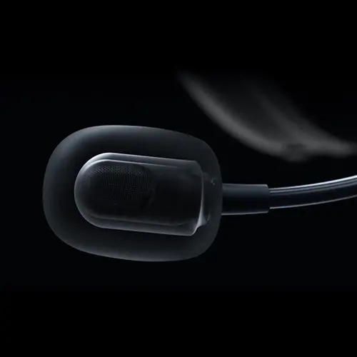 Close-up of the Razer BlackShark V3 Pro boom microphone capsule and foam cover