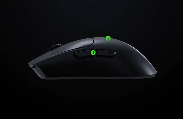 Side profile of the black Razer Viper V3 Pro showing its low, symmetrical shell and side buttons