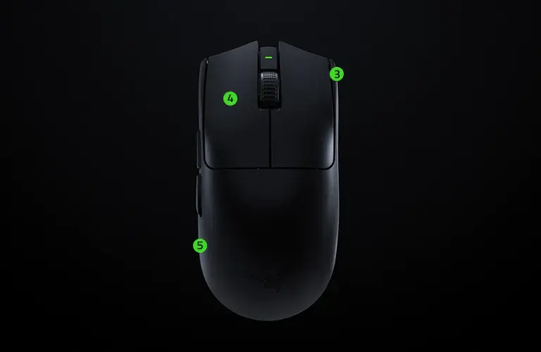 Top view of the black Razer Viper V3 Pro showing its narrow symmetrical body and scroll wheel