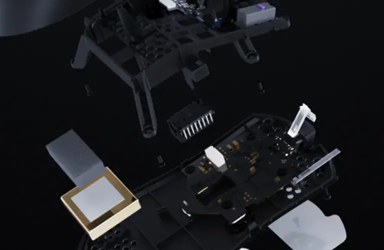 Exploded view of the Razer Viper V3 Pro internals showing the circuit board, sensor chip and switch assembly
