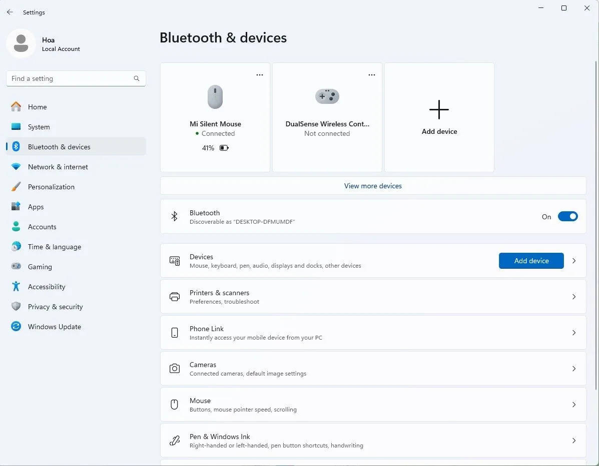 Windows 11 Settings on the Bluetooth and devices page with the Add device button